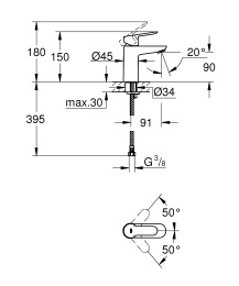 Смеситель для раковины GROHE Start Edge, гладкий корпус, хром (23344000)