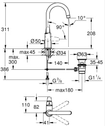 Смеситель для раковины GROHE Euroeco, с донным клапанном, хром (24272001)