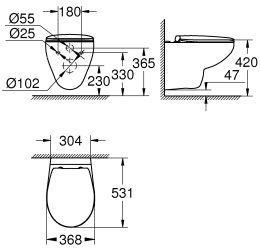 Комплект инсталляции GROHE Rapid SL 3 в 1 с унитазом Bau Ceramic и сиденьем (NW0114)