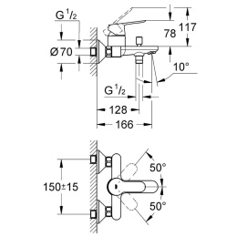 Комплект смесителей GROHE Start Edge для раковины, ванны с душевым гарнитуром, хром (120210)