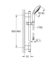 Душевой гарнитур GROHE Rainshower Classic 130, 3 режима струи, душевая штанга 900 мм, хром (28769001)