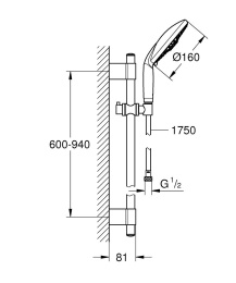 Душевой гарнитур GROHE Rainshower Classic 160, 4 режима струи, душевая штанга 900 мм, хром (28770001)