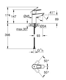 Смеситель для раковины GROHE BauLoop, S-size, хром (23337001/U1), уцененный товар