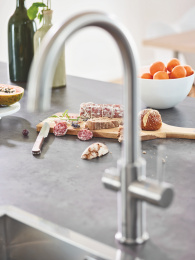 Смеситель для кухонной мойки GROHE Blue Home с системой фильтрации, охлаждения и газирования воды, суперсталь (31455DC1)