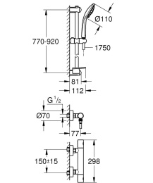 Термостат для душа GROHE Grohtherm 1000 Cosmopolitan M с душевым гарнитуром, хром (34321002)