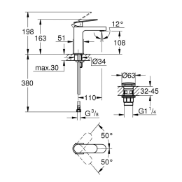 Смеситель для раковины GROHE Plus, размер S, с донным клапаном, хром (33163004)