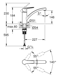 Смеситель для кухни GROHE Start c низким поворотным изливом, матовый черный (324412432)