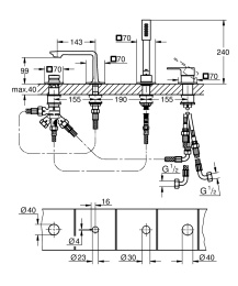 Смеситель для ванны GROHE Allure на 4 отверстия, на край ванны, хром (19316001)
