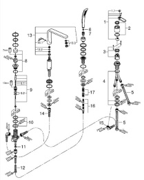 Смеситель для ванны GROHE Veris с душевым гарнитуром, на борт ванны, 4 отверстия, хром (19373000)