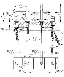 Смеситель для ванны GROHE Essence на 4 отверстия, на край ванны, хром (1957800A)