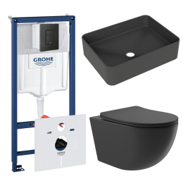 Комплект инсталляции GROHE Solido 38811KF0 с унитазом Aqueduto OVO OVOT2140 и раковиной Aqueduto ESPIRAL ESP0440 (NW0646)