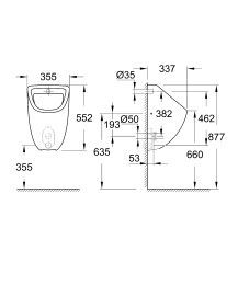 Писсуар GROHE Bau Ceramic, скрытый монтаж, альпин-белый (39438000)