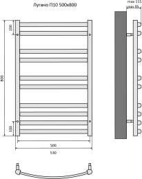 Полотенцесушитель водяной Aquatek Лугано П10 500x800, черный муар AQ DOC1080BL
