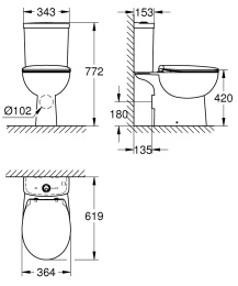 Унитаз напольный GROHE Bau Ceramic с бачком и сиденьем, альпин-белый (39604000)