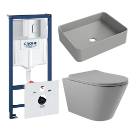 Комплект инсталляции GROHE Rapid SL 3 в 1 (NW0145/S) с унитазом Aqueduto CONE CONT2130 и раковиной Aqueduto ESPIRAL ESP0430 (NW0653)