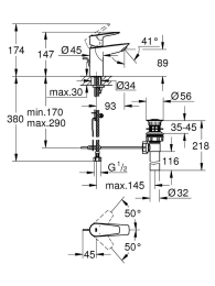 Смеситель для раковины GROHE BauEdge с донным клапаном, хром ( 32819001)