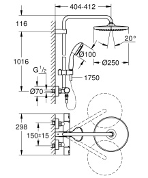 Душевая система GROHE Vitalio Start System 250 с термостатом для душа, черный (266772430)