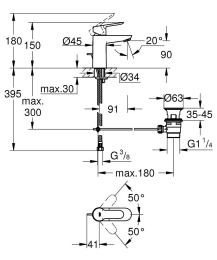 Смеситель для раковины GROHE BauEdge, хром (23328000/U), уцененный товар