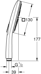 Ручной душ GROHE Rainshower SmartActive 130 Cube, 9,5 л/мин, 3 режима, хром/белый (26582LS0)