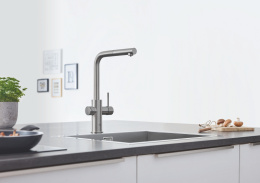 Смеситель для кухонной мойки GROHE Blue Home с системой фильтрации, охлаждения и газирования воды, Wi-Fi, суперсталь (31539DC0)