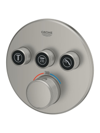 Внешняя часть термостата для душа GROHE Grohtherm SmartControl на 3 потребителя, круглая, сатиновая сталь (29121MS0)
