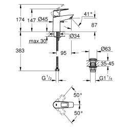 Смеситель для раковины Grohe BauLoop с донным клапаном, хром (23876001)