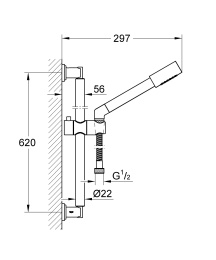 Душевой гарнитур GROHE Sena Stick, 1 режим струи, душевая штанга 600 мм, 9,5 л/мин, хром (28581000)
