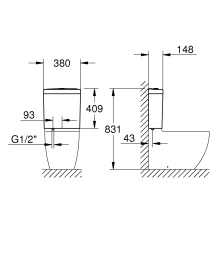 Смывной бачок для унитаза GROHE Bau Ceramic, подводка снизу, альпин-белый (39912000)