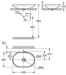 Раковина свободностоящая GROHE Airio без перелива, 60 см, альпин-белый (3996600H)