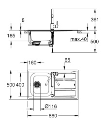 Мойка и смеситель для мойки, GROHE K400, (31570SD0)