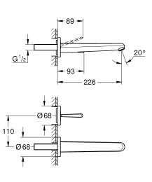 Внешняя часть смесителя для раковины GROHE Eurodisc Joy на 2 отверстия, L-Size, хром (19969000)