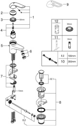 Смеситель для раковины GROHE Euroeco Special с донным клапаном, хром (32764000)