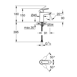 Смеситель для раковины GROHE BauEdge, S-size, хром (23330000/U1), уцененный товар