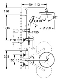 Душевая система GROHE Tempesta System 250 с термостатом для ванны, хром (26978001)