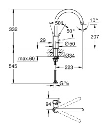 Смеситель для кухни GROHE BauClassic поворотный, хром (30577000)