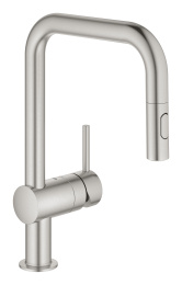 Смеситель для кухни GROHE Minta с вытяжным душем, U-образный излив, суперсталь (32322DC2)