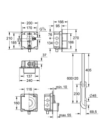 Смывное устройство под давлением для унитаза GROHE Rondo без ИК-панели смыва, для магнитного клапана (37048000)