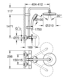 Душевая система GROHE Tempesta Cosmopolitan System 210 с термостатом для ванны, хром (26223001)