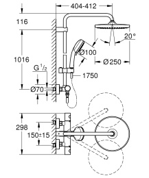 Душевая система GROHE Tempesta Cosmopolitan System 250 с термостатом для душа, хром (26670000)
