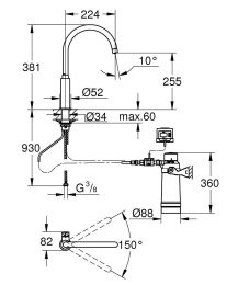 Кран для кухонной мойки GROHE Blue Pure Mono с функцией фильтрации, с фильтром в комплекте, хром (30388000)