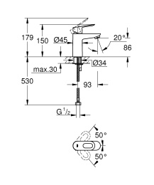 Смеситель для раковины GROHE BauLoop, хром (32854000)