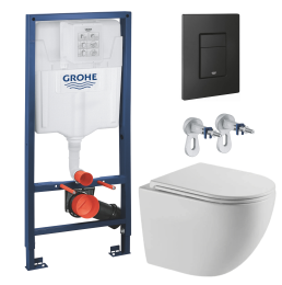Комплект инсталляции GROHE Solido 38811KF0 с унитазом AQUAme AQM2002L и сиденьем с микролифтом, смыв Quiet (NW0295)