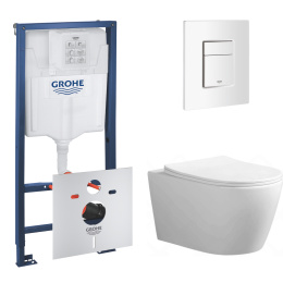 Комплект инсталляции GROHE Rapoid SL 3 в 1 с унитазом Aquatek АУРА AQ1805T-00 и звукоизоляционным комплектом (NW0771)