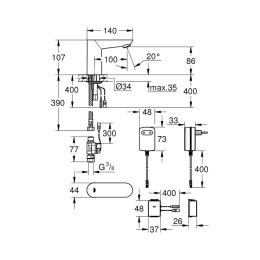 Кран для раковины GROHE Eurosmart Cosmopolitan E Bluetooth инфракрасный, без функции смешивания, хром (36409000)
