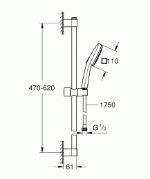 Душевой гарнитур GROHE Tempesta Cube 110, 3 режима струи, душевая штанга 600 мм, 7,4 л/мин, хром (27579003/U), уцененный товар