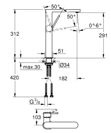 Смеситель для раковины GROHE Plus, XL-Size, гладкий корпус, темный графит матовый (32618AL3)