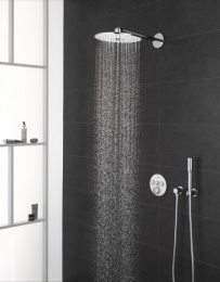 Верхний душ GROHE Rainshower 310 SmartActive с душевым кронштейном, 2 режима, 430 мм, белая луна (26475LS0)