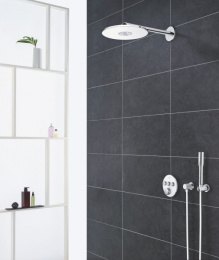 Верхний душ GROHE Rainshower 310 SmartActive с душевым кронштейном, 2 режима, 430 мм, белая луна (26475LS0)
