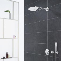 Верхний душ GROHE Rainshower 310 SmartActive с душевым кронштейном, 2 режима, 430 мм, белая луна (26475LS0)