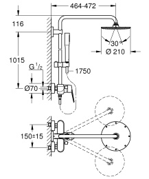 Душевая система GROHE Euphoria Eurodisc Cosmopolitan System 210 со смесителем для душа, хром (23058003)